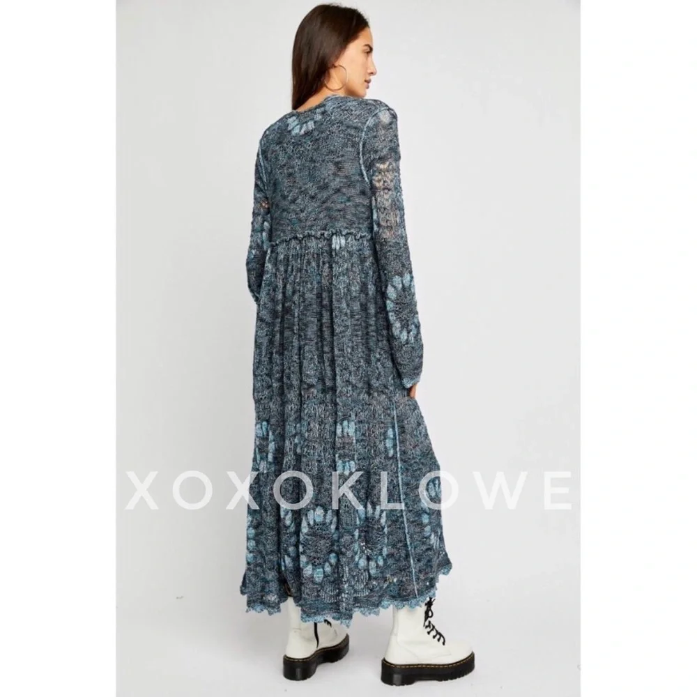 Free People Sea Spirit Tie Front Longline Cardigan | Deep Sea Color | NWT - Picture 4 of 12